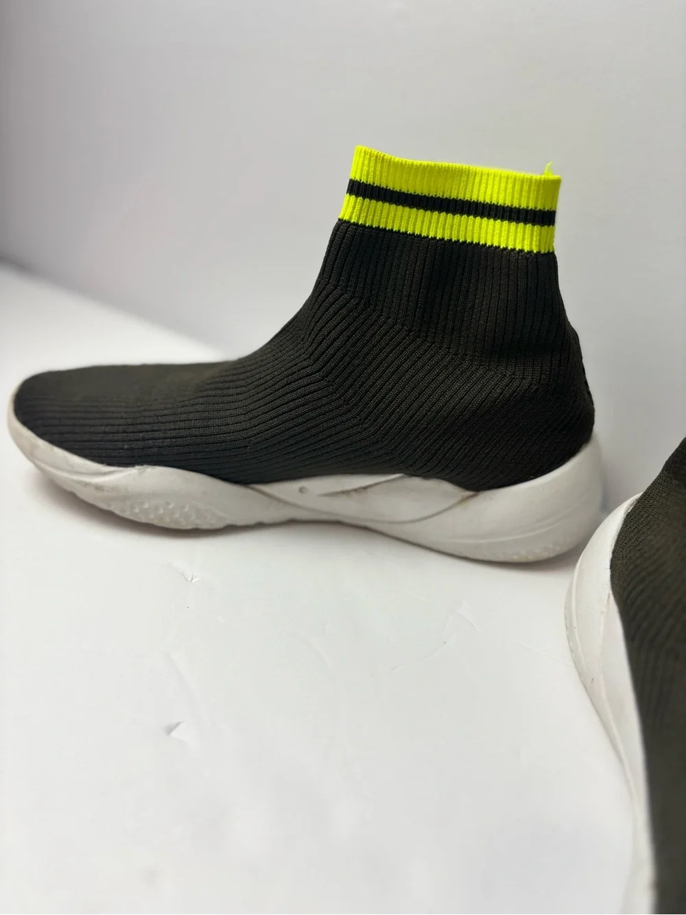 Zara Black Knit Sock Sneakers with Neon Yellow Stripe